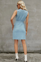 Round Neck Slit Sleeveless Sweater Dress - Trendsi - Flyclothing LLC