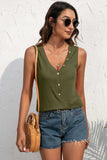 Buttoned Deep V Tank - Trendsi - Flyclothing LLC