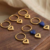 Heart Shape Lapis Lazuli Dangle Earrings - Trendsi - Flyclothing LLC