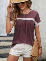 Contrast Round Neck Short Sleeve Tee - Trendsi - Flyclothing LLC