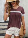 Contrast Round Neck Short Sleeve Tee - Trendsi - Flyclothing LLC