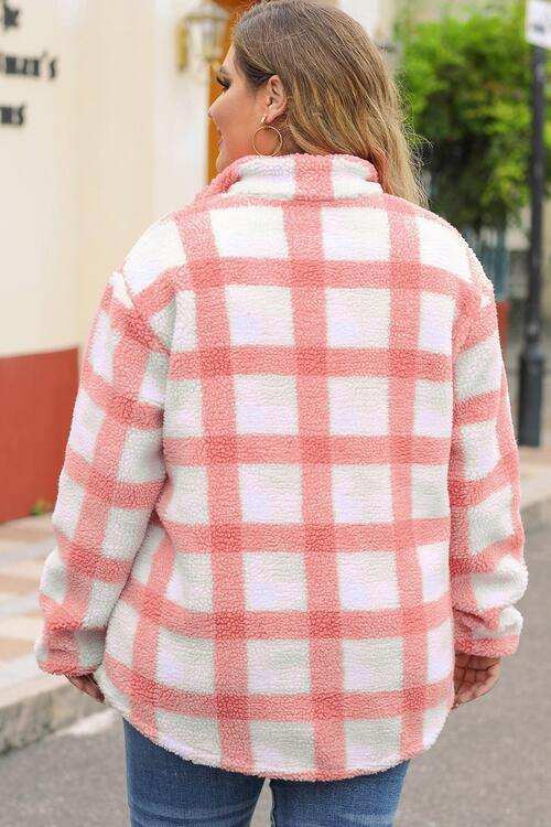 Plus Size Plaid Half Snap Long Sleeve Sweatshirt - Trendsi - Flyclothing LLC