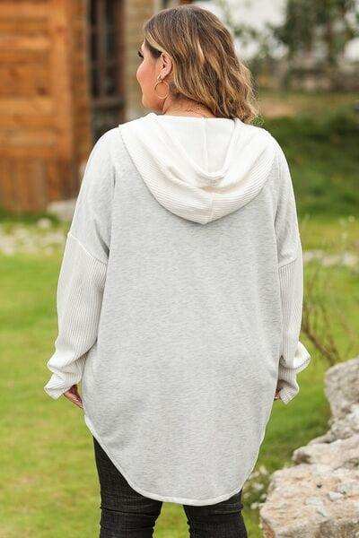 Plus Size Button Up Drawstring Long Sleeve Hoodie - Trendsi - Flyclothing LLC