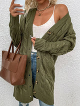 Cable-Knit Button Down Cardigan with Pockets - Trendsi - Flyclothing LLC