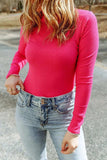 High Neck Long Sleeve Ribbed Top - Trendsi - Flyclothing LLC
