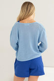 HYFVE V-Neck Stripe Texture Long Sleeve Top - Trendsi