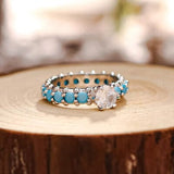 Inlaid Artificial Turquoise Zircon 925 Sterling Silver Ring - Trendsi