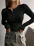 Half Button Long Sleeve T-Shirt - Trendsi