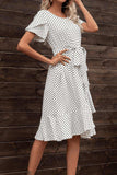 Tie Waist Petal Sleeve Ruffle Hem Dress - Trendsi - Flyclothing LLC