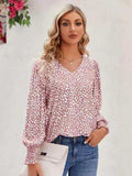 Printed V-Neck Lantern Sleeve Blouse - Trendsi - Flyclothing LLC