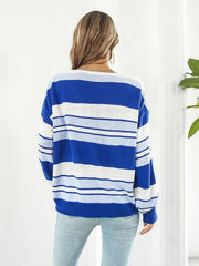 Striped V-Neck Long Sleeve Knit Top - Flyclothing LLC