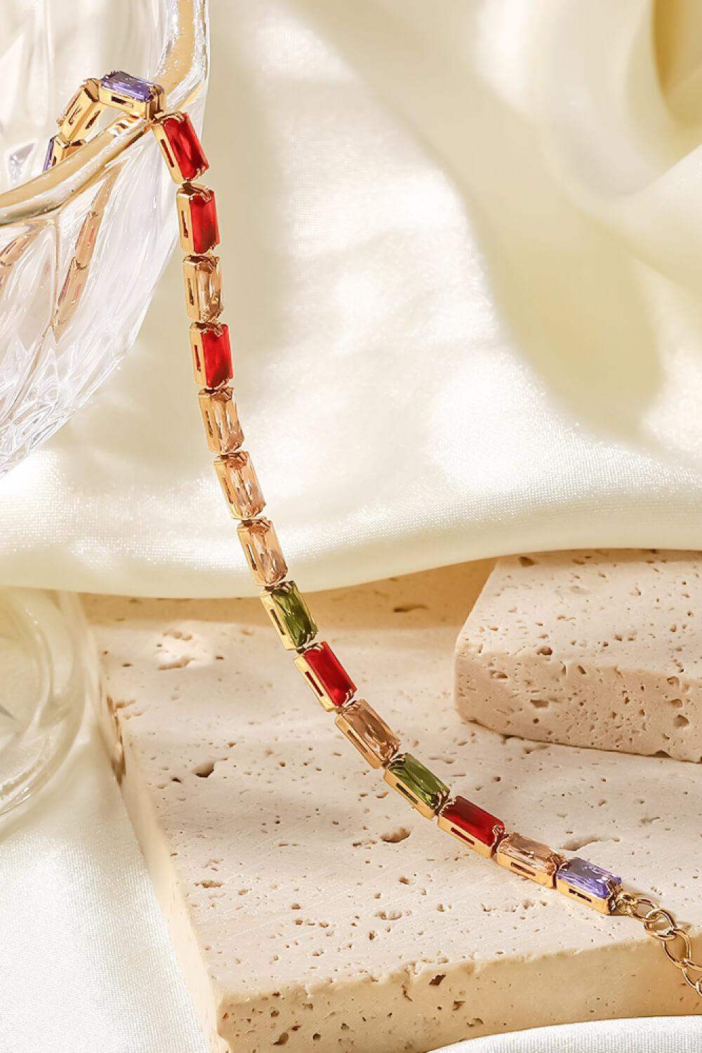 18K Gold Plated Multicolored Cubic Zirconia Bracelet - Trendsi - Flyclothing LLC