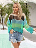 Color Block Openwork Boat Neck Cover Up - Trendsi - Flyclothing LLC