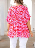 Plus Size Printed Notched Neck Half Sleeve Top - Trendsi
