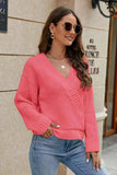 Openwork Surplice Long Sleeve Sweater - Trendsi - Flyclothing LLC