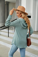 Long Sleeve Hooded Blouse - Trendsi