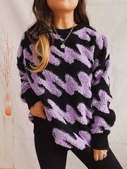 Ribbed Striped Dropped Shoulder Sweater - Trendsi