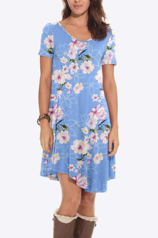 Floral Round Neck Short Sleeve Dress - Trendsi - Flyclothing LLC