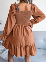 Smocked Flounce Sleeve Square Neck Dress - Trendsi - Flyclothing LLC