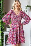 Floral Smocked V-Neck Flounce Sleeve Dress - Trendsi - Flyclothing LLC
