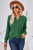 V-Neck Buttoned Long Sleeve Blouse - Trendsi - Flyclothing LLC