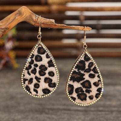 Zircon PU Leopard Teardrop Earrings - Trendsi - Flyclothing LLC