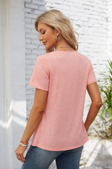 Decorative Button Scoop Neck T-Shirt - Trendsi - Flyclothing LLC