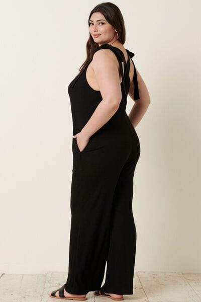 Mittoshop Rib Knit V-Neck Cross Back Jumpsuit - Trendsi - Flyclothing LLC