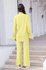 Drawstring Flounce Sleeve Shirt and Pants Set - Trendsi - Flyclothing LLC