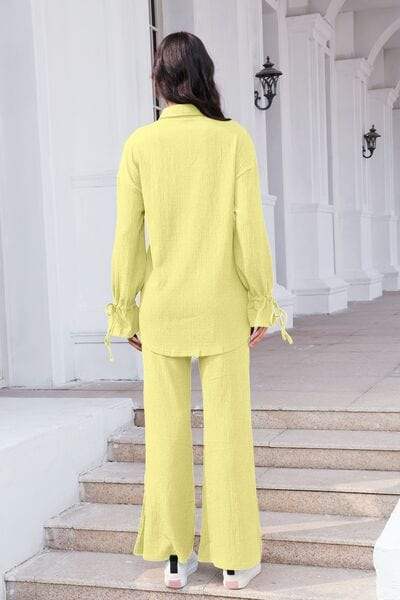 Drawstring Flounce Sleeve Shirt and Pants Set - Trendsi - Flyclothing LLC