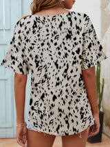 Printed Notched Neck Half Sleeve Blouse - Trendsi - Flyclothing LLC