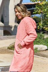 Double Take Full Size Open Front Long Sleeve Hooded Coat - Trendsi - Flyclothing LLC