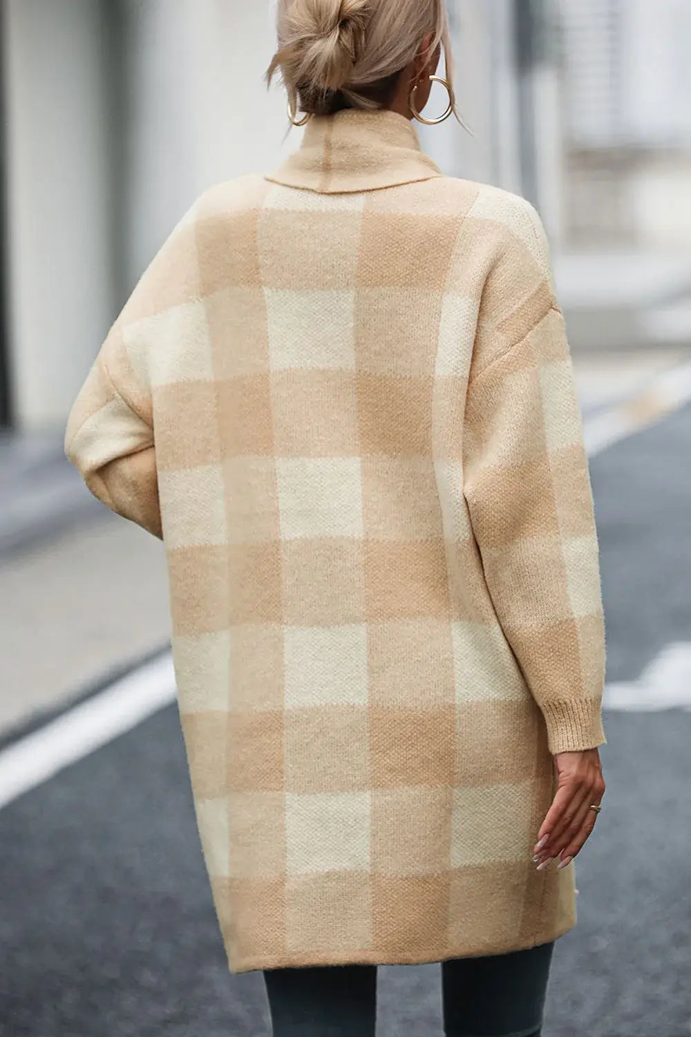 Plaid Dropped Shoulder Cardigan with Pocket - Trendsi - Flyclothing LLC