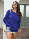 Full Size Boat Neck Lantern Sleeve Openwork Knit Top - Trendsi - Flyclothing LLC