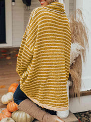 Striped Turtleneck Sweater with Pockets - Flyclothing LLC