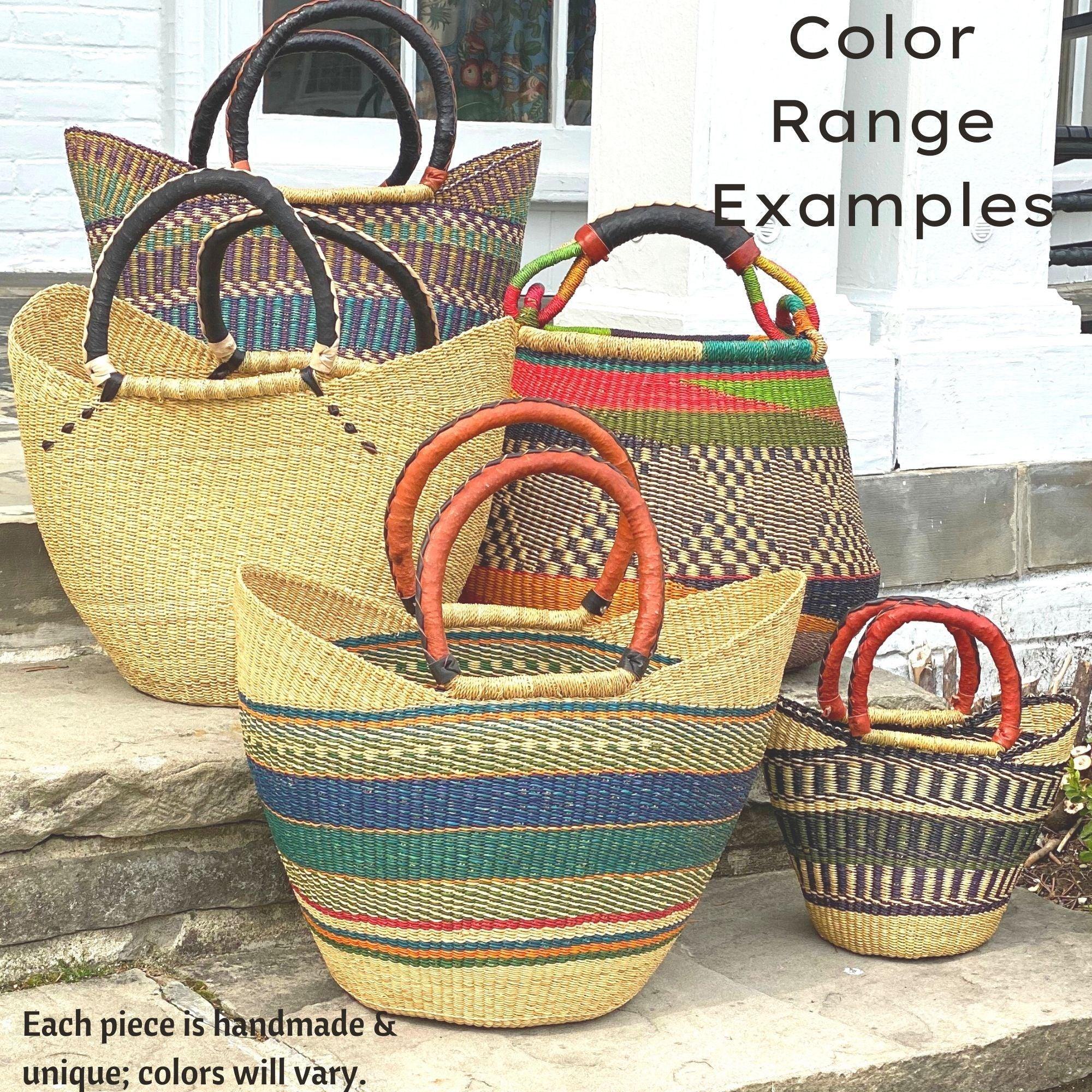 Bolga Pot Design Market Basket, Mixed Colors - Gitzell