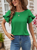 Textured Petal Sleeve Round Neck Tee - Trendsi - Flyclothing LLC