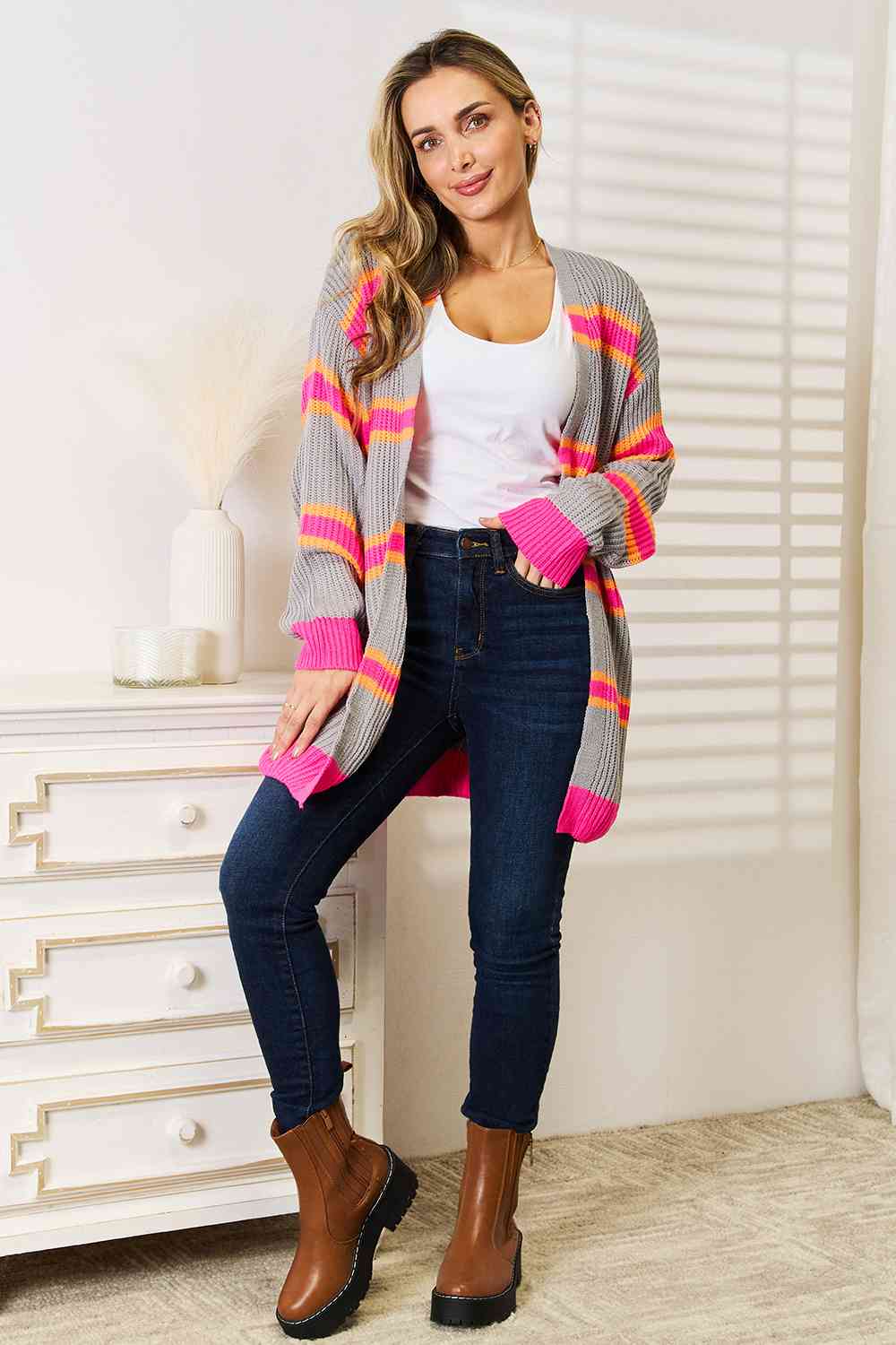 Woven Right Ribbed Long Sleeve Cardigan - Trendsi - Flyclothing LLC