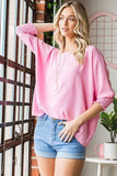 Reborn J Texture Round Neck Smocked Half Sleeve Top - Trendsi - Flyclothing LLC