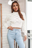 Openwork Plaid Round Neck Cropped Sweater - Trendsi - Flyclothing LLC