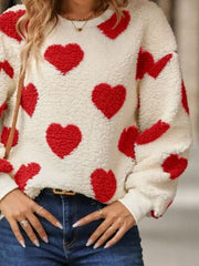 Fuzzy Heart Dropped Shoulder Sweatshirt - Trendsi