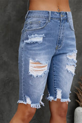 Distressed Frayed Hem Denim Bermuda Shorts - Trendsi - Flyclothing LLC