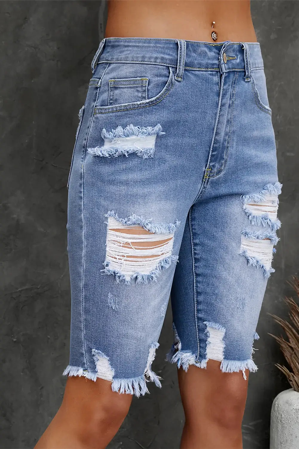 Distressed Frayed Hem Denim Bermuda Shorts - Trendsi - Flyclothing LLC