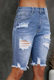 Distressed Frayed Hem Denim Bermuda Shorts - Trendsi
