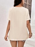 Round Neck Raglan Sleeve Fringe Detail Top - Trendsi - Flyclothing LLC