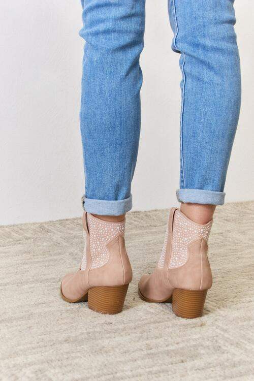 East Lion Corp Rhinestone Ankle Cowgirl Booties - Trendsi - Flyclothing LLC