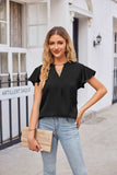 Notched Neck Flutter Sleeve Satin Top - Trendsi - Flyclothing LLC