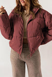 Zip Up Collared Neck Long Sleeve Winter Coat - Flyclothing LLC
