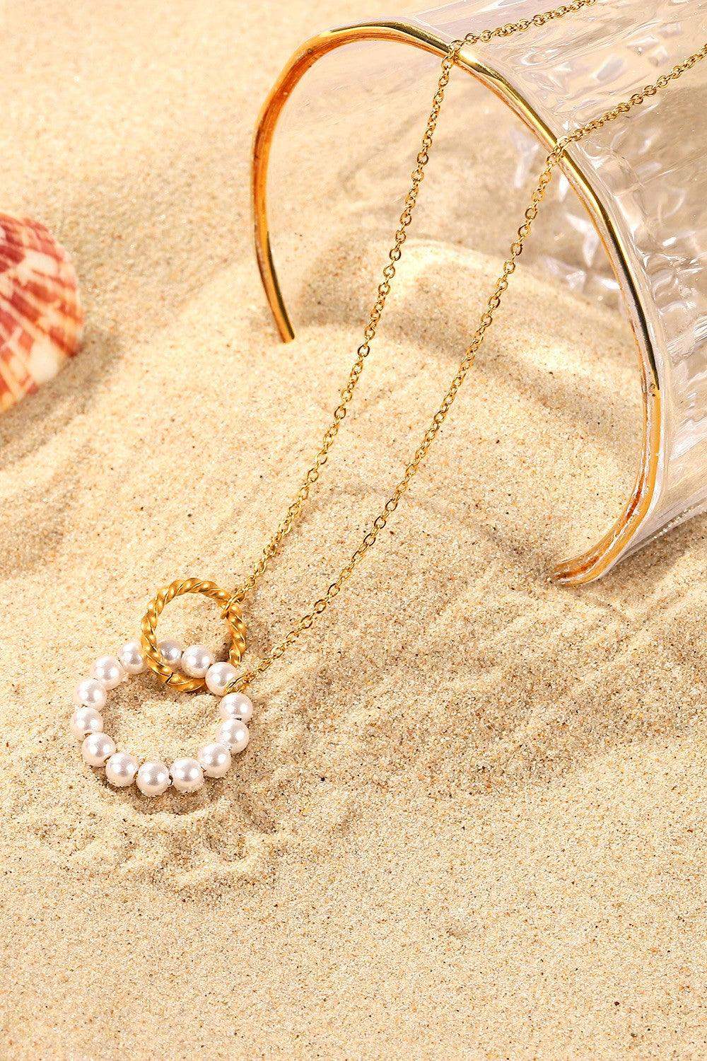 Pearl Hoop Link Pendant Necklace - Trendsi - Flyclothing LLC