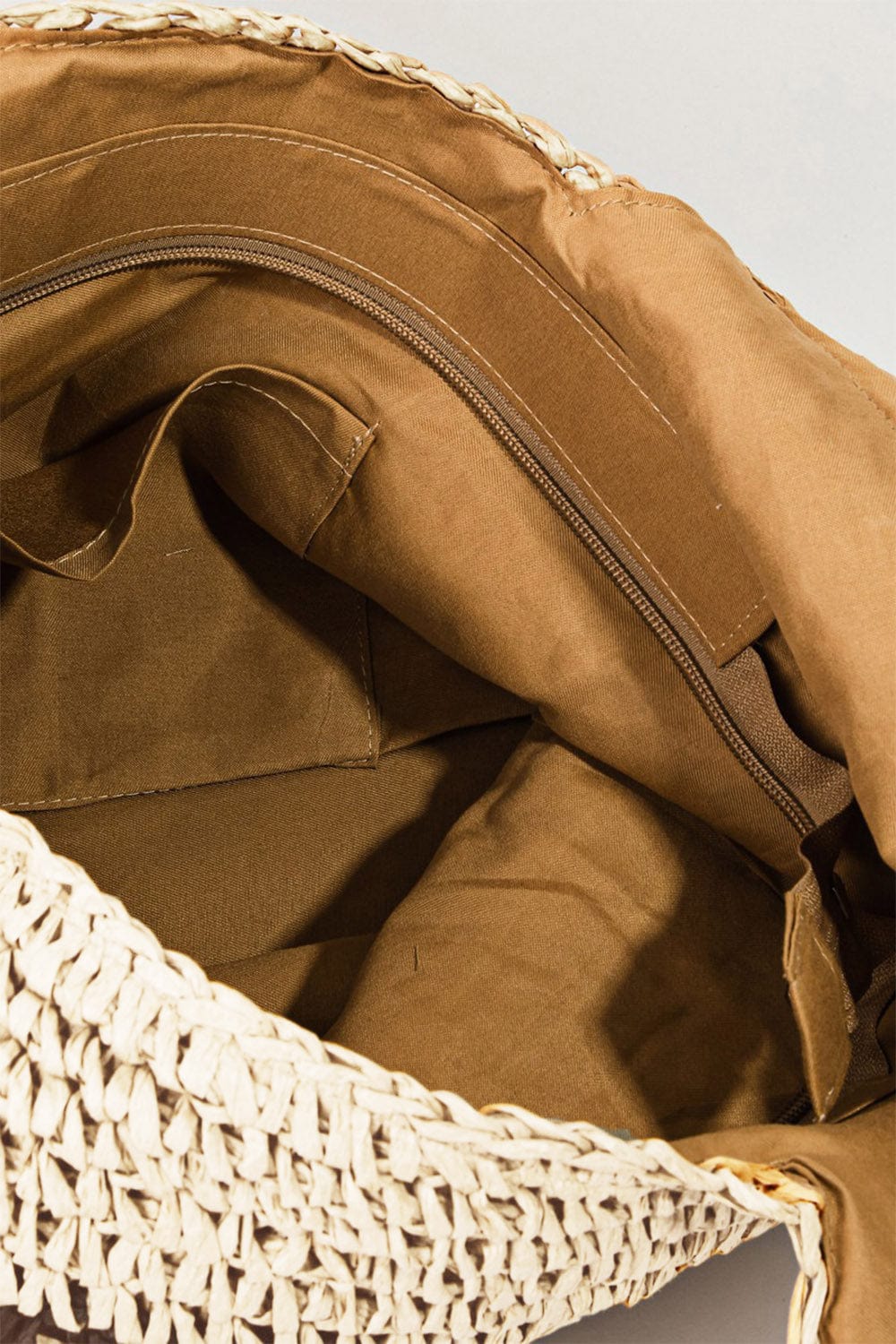 Fame Striped Straw Braided Tote Bag - Trendsi